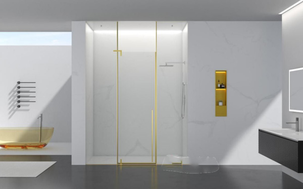 Barrier-free shower partition + hidden floor drain